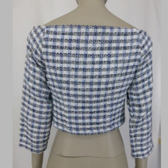 NWT Zara Tweed Off-The Shoulder V-Neck Top with Long Sleeves - Picture 4 of 12